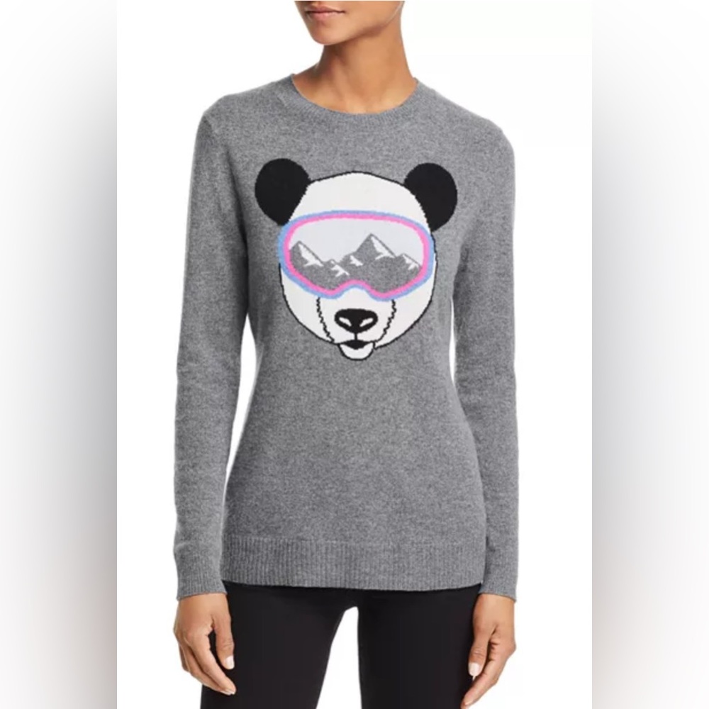 Aqua Gray Panda Sweater with Pink Accents